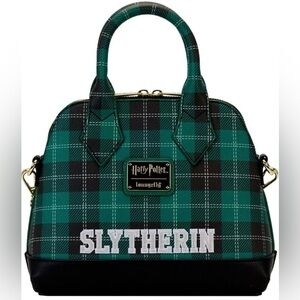 NWTS Loungefly Harry Potter Slytherin Patch Varsity Plaid Crossbody Bag, Multi
